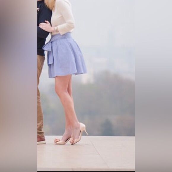 Blue and White Striped A-Line Skirt with Bow at Waist - Picture 6 of 6